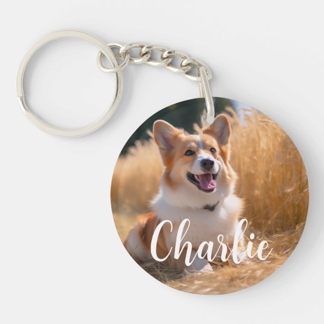 Custom Pet Photo with Name Key Ring (Front)