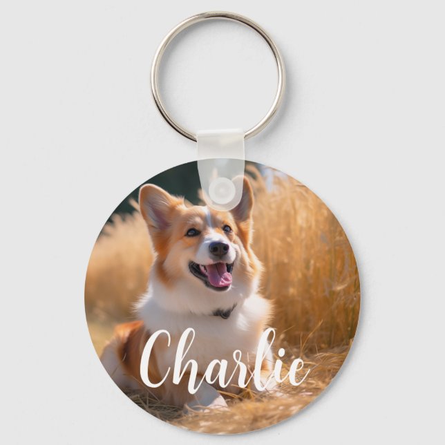 Custom Pet Photo with Name Key Ring (Front)