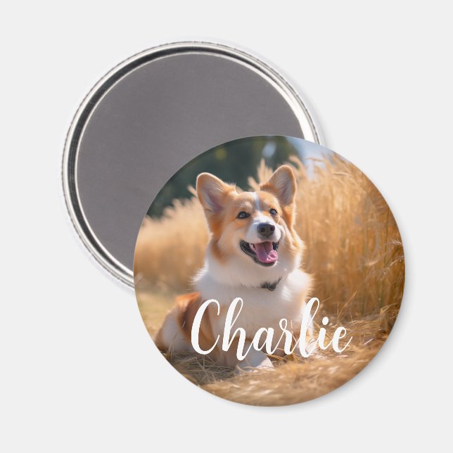 Custom Pet Photo with Name Magnet (Front/Back)