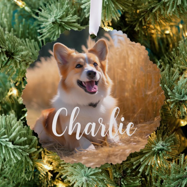 Custom Pet Photo with Name Tree Decoration Card (Insitu (Tree))