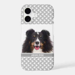Custom Pet Photo With White Paws On Grey & Name