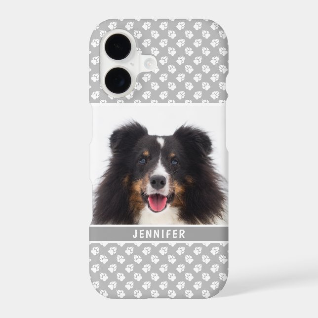 Custom Pet Photo With White Paws On Grey & Name (Back)