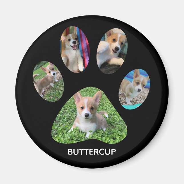 Custom Pet Photograph Paw Print Tribute Magnet (Front)