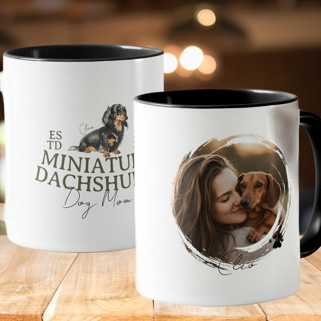 Custom Pet Portrait Dog Mum Miniature Dachshund Mug (Elevate your kitchen set with this Custom Pet Portrait Dog Mom Miniature Dachshund mug! )