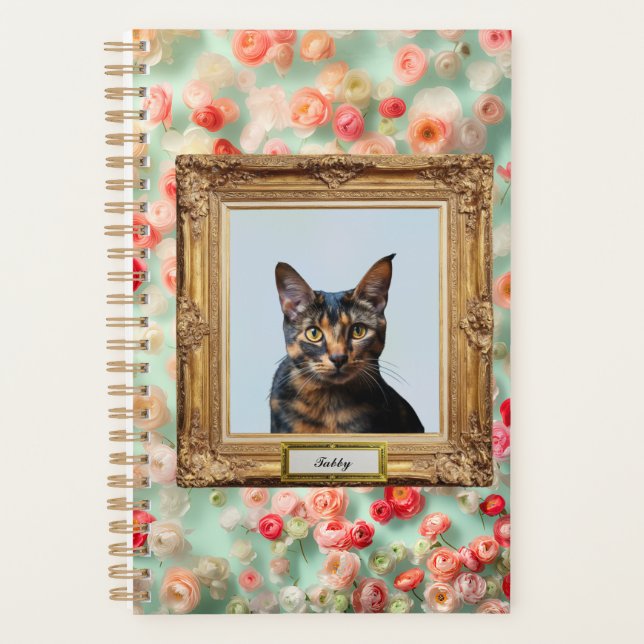 Custom Pet Portrait Notebook – Your Cat in a Frame Planner (Front)