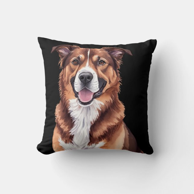 Custom Pet Portrait Pillow – Watercolor Dog Illust (Front)