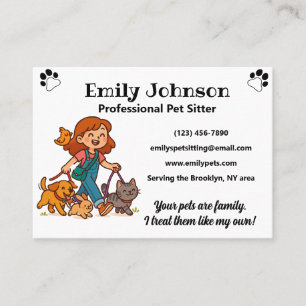 Custom Pet Sitter Business Card with Cute Cartoon 