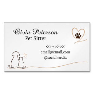 Custom Pet Sitter With Cute Dog & Cat Design Magnetic Business Card