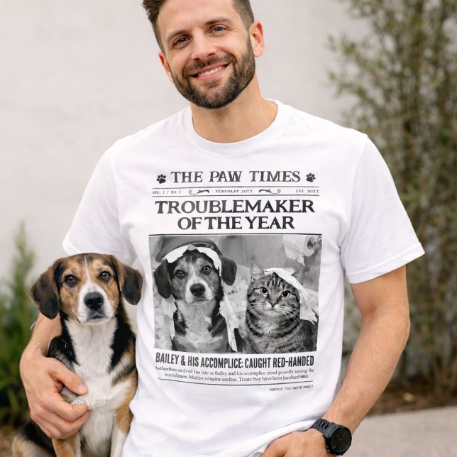 Custom Pet Troublemaker of the Year Dog Newspaper T-Shirt (Custom Pet Troublemaker of the Year Dog Newspaper T-Shirt)