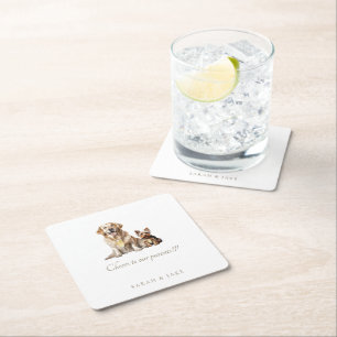 Custom Pet Wedding Cheers to our Parents Square Paper Coaster