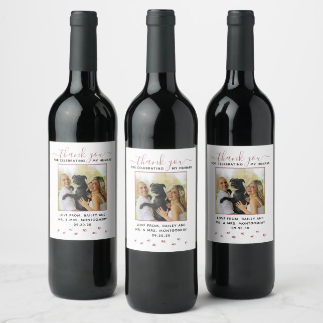 Custom Pet Wedding Photo Thank You Wine Label (Bottles)
