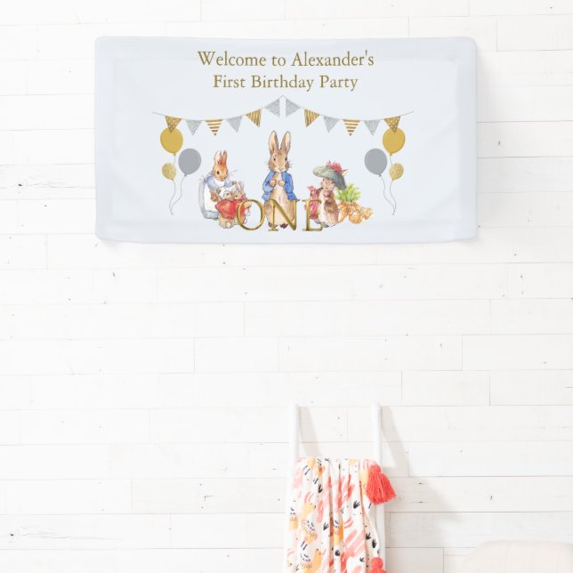 Custom Peter Josephine Benjamin bunny 1st Birthday Banner (Insitu)