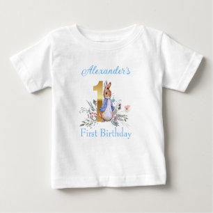 Custom Peter the rabbit First birthday Baby T-Shirt