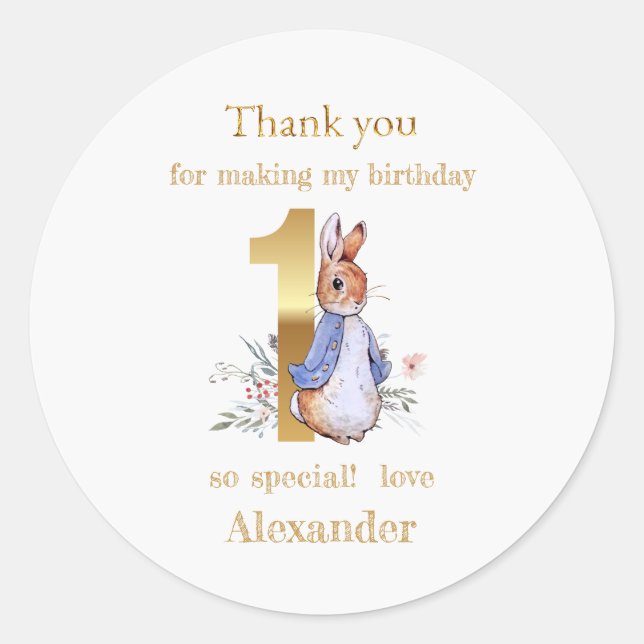 Custom Peter the rabbit Thank you Classic Round Sticker (Front)