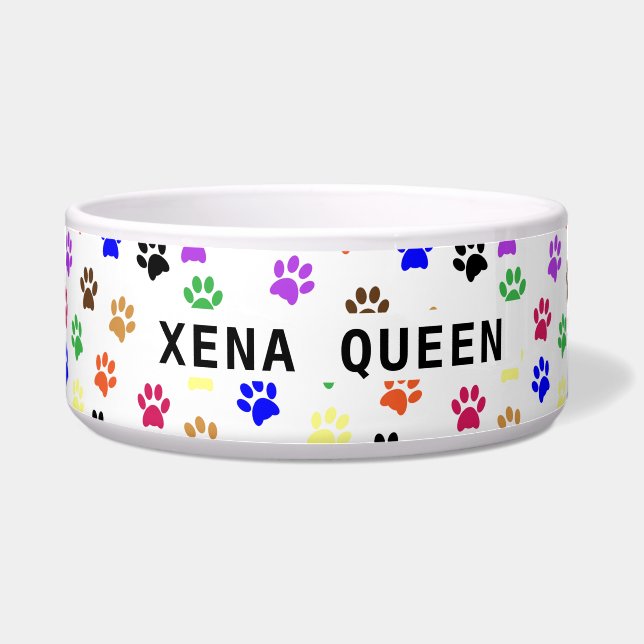 Custom Pet's Name Colourful Paw Prints Ceramic Pet (Front)