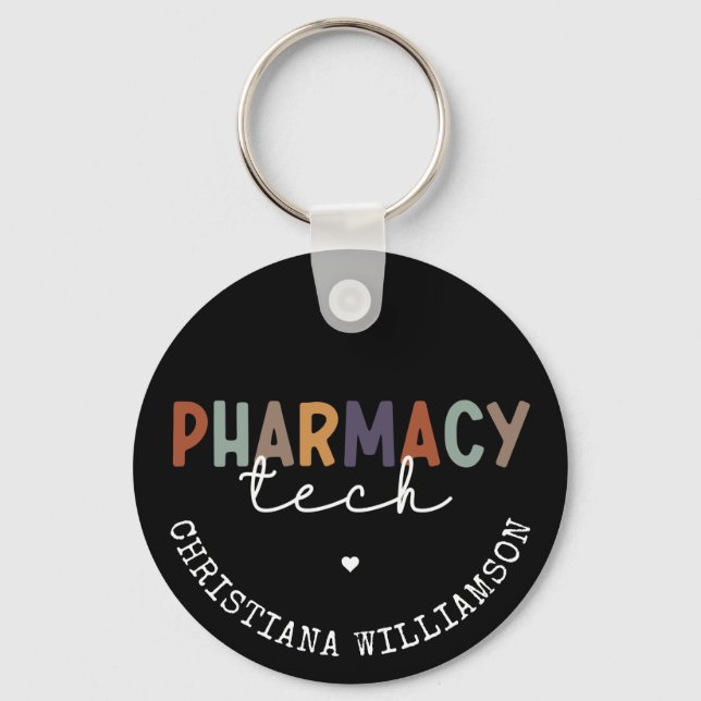 Custom Pharmacy Tech Retro Pharmacy Technician Key Ring (Front)