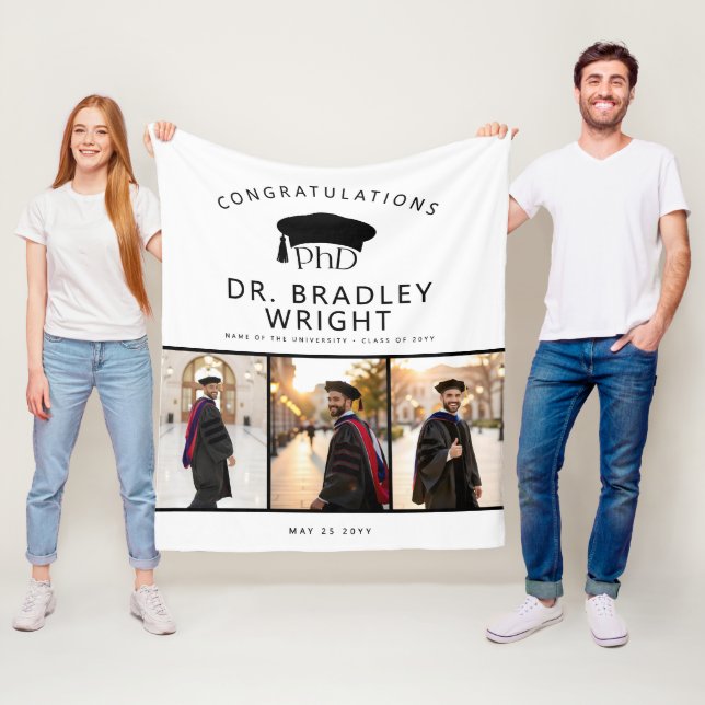 Custom PhD Doctoral Grad Hat Doctoral Graduation Fleece Blanket (In Situ)
