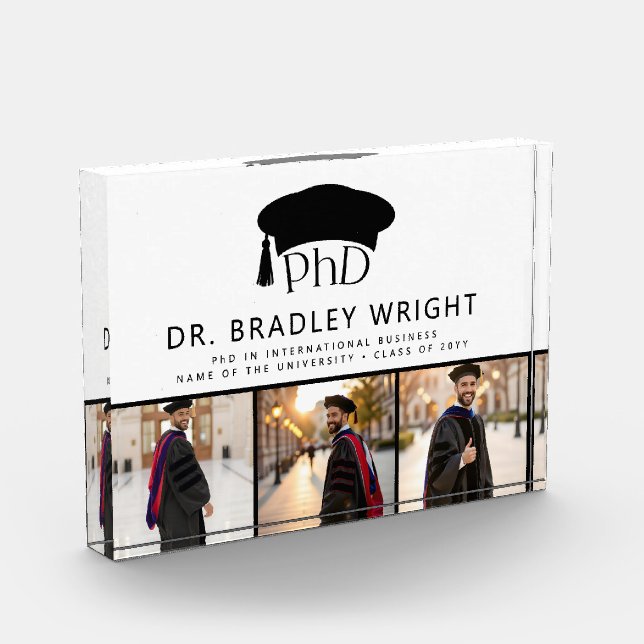 Custom PhD Doctoral Grad Hat Doctoral Graduation Photo Block (Left)