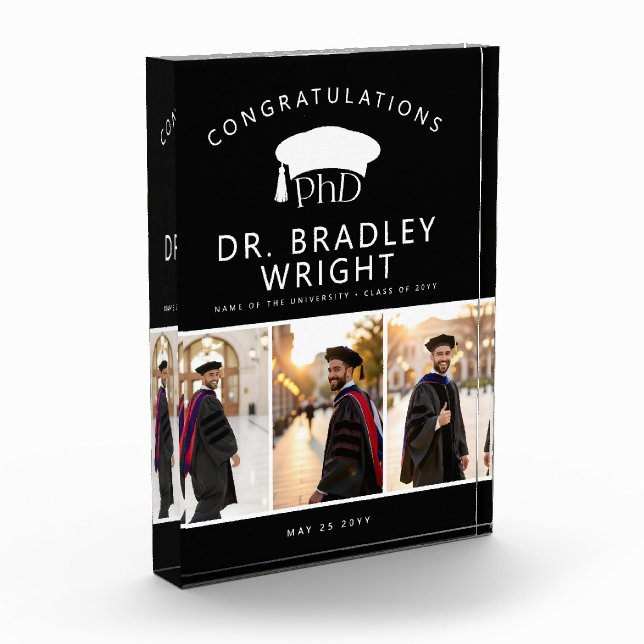 Custom PhD Doctoral Grad Hat Doctoral Graduation Photo Block (Left)