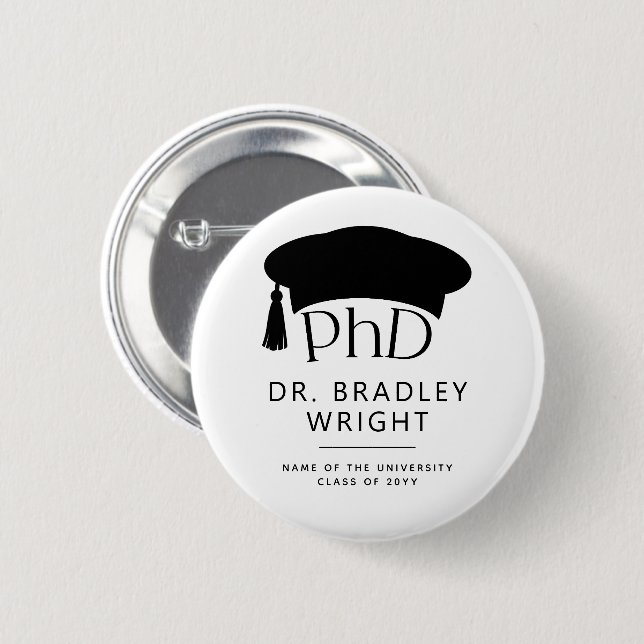 Custom PhD Doctoral Hat Doctoral Degree Graduation 6 Cm Round Badge (Front & Back)
