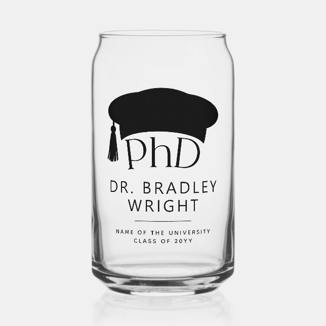 Custom PhD Doctoral Hat Doctoral Degree Graduation Can Glass (Front)