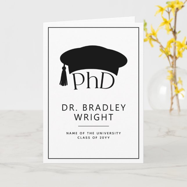 Custom PhD Doctoral Hat Doctoral Degree Graduation Card (Yellow Flower)
