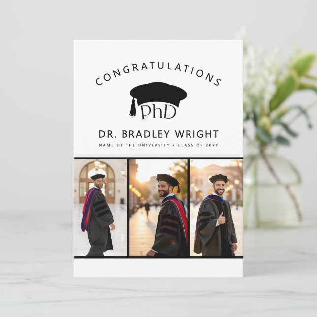 Custom PhD Doctoral Hat Doctoral Degree Graduation Card (Standing Front)
