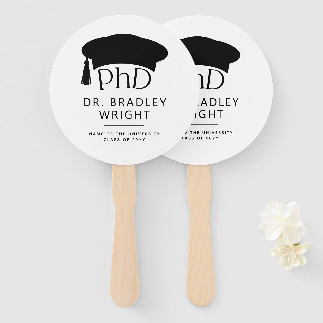 Custom PhD Doctoral Hat Doctoral Degree Graduation Hand Fan (Front and Back)