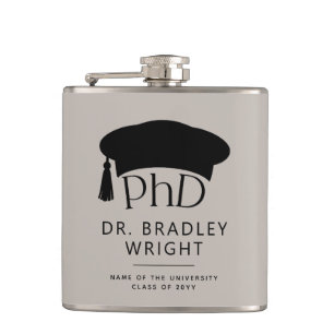 Custom PhD Doctoral Hat Doctoral Degree Graduation Hip Flask