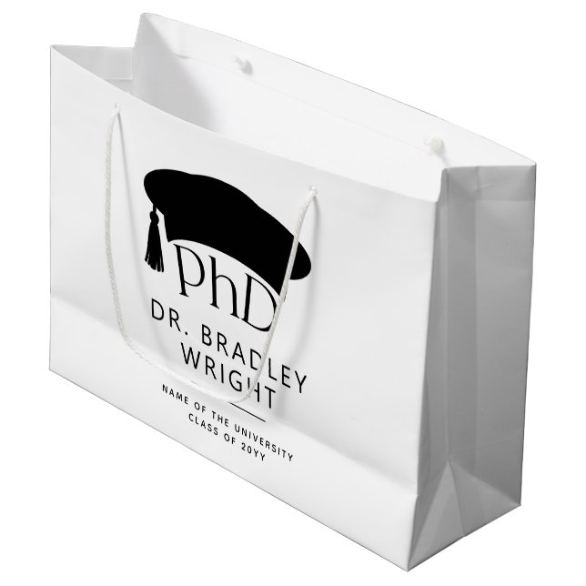 Custom PhD Doctoral Hat Doctoral Degree Graduation Large Gift Bag (Front Angled)
