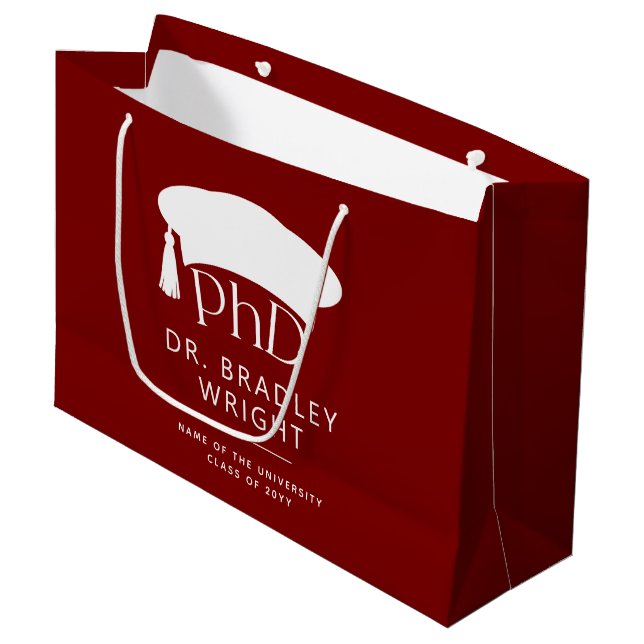 Custom PhD Doctoral Hat Doctoral Degree Graduation Large Gift Bag (Front Angled)