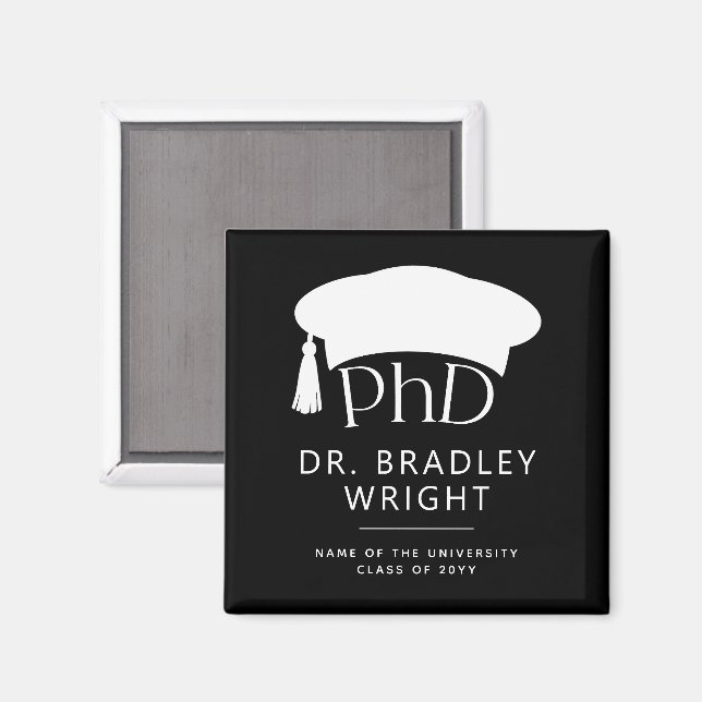 Custom PhD Doctoral Hat Doctoral Degree Graduation Magnet (Front/Back)