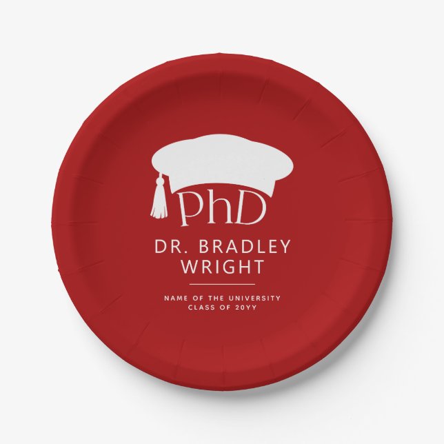 Custom PhD Doctoral Hat Doctoral Degree Graduation Paper Plate (Front)