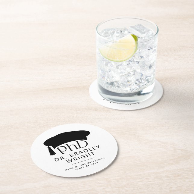 Custom PhD Doctoral Hat Doctoral Degree Graduation Round Paper Coaster (Insitu)