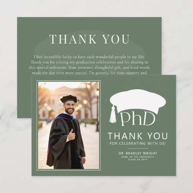 Custom PhD Doctoral Hat Doctoral Degree Graduation Thank You Card (Front/Back)