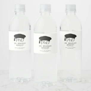 Custom PhD Doctoral Hat Doctoral Degree Graduation Water Bottle Label