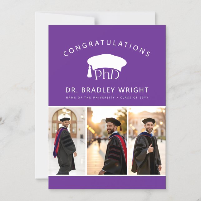 Custom PhD Hat Doctoral Graduation Magnetic Card  (Front)