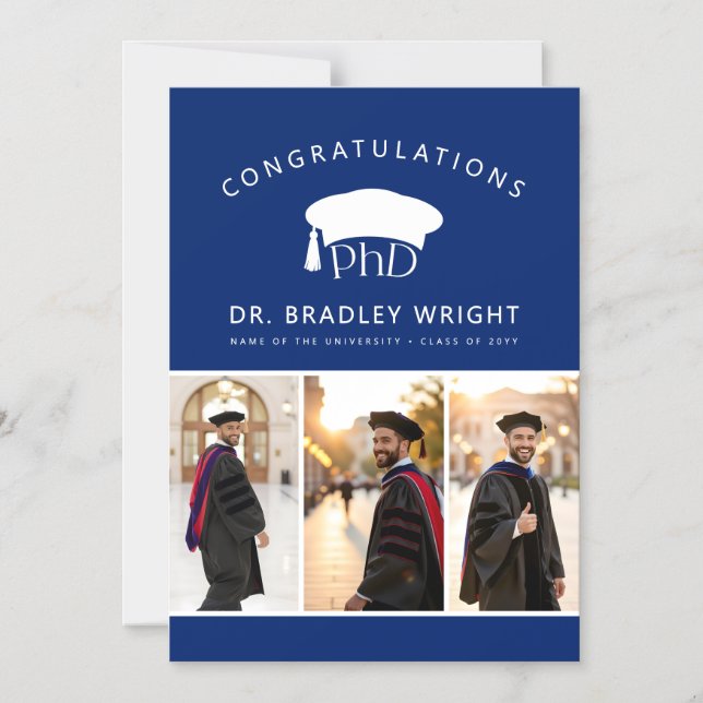 Custom PhD Hat Doctoral Graduation Magnetic Card  (Front)