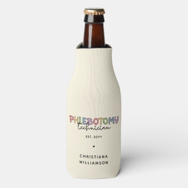 Custom Phlebotomy Technician PBT Phlebotomy Tech Bottle Cooler (Bottle Front)