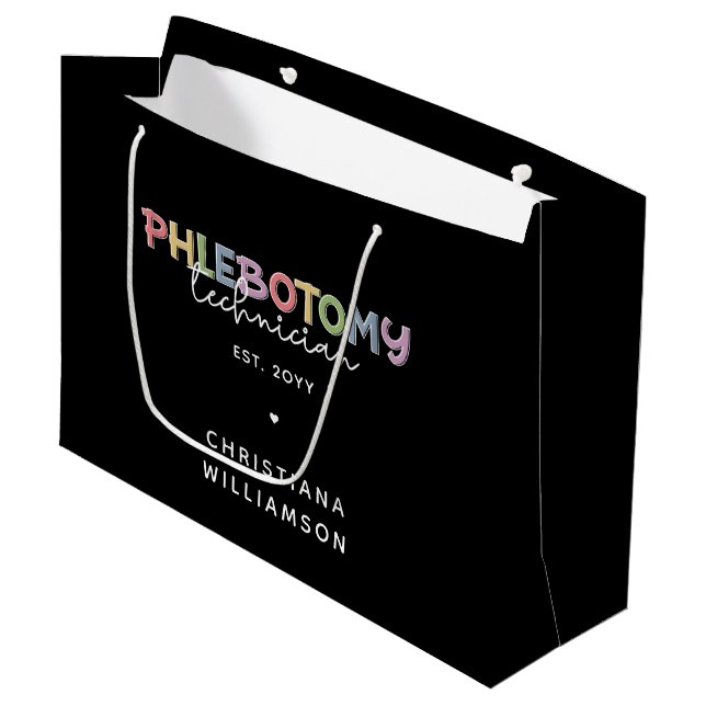 Custom Phlebotomy Technician PBT Phlebotomy Tech Large Gift Bag (Front Angled)