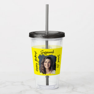 Custom Photo 16th Happy Birthday Yellow Template Acrylic Tumbler