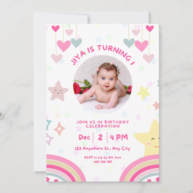 Custom Photo 1st Birthday Invitation  (Front)