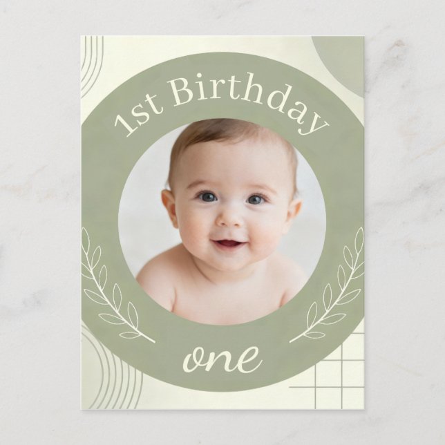 Custom Photo 1st Birthday - Personalised Postcard  (Front)