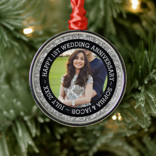 Custom Photo 1st Wedding Anniversary Metal Tree Decoration