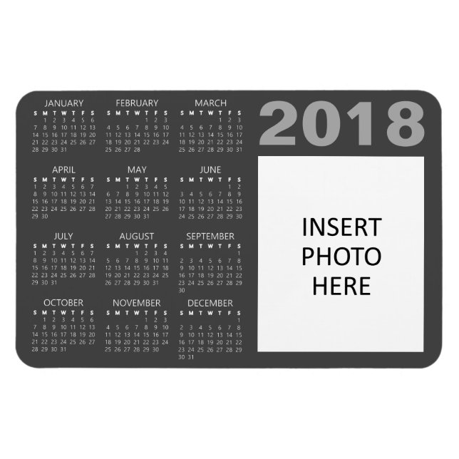 Custom Photo 2018 Calendar Magnet - Grey (Horizontal)