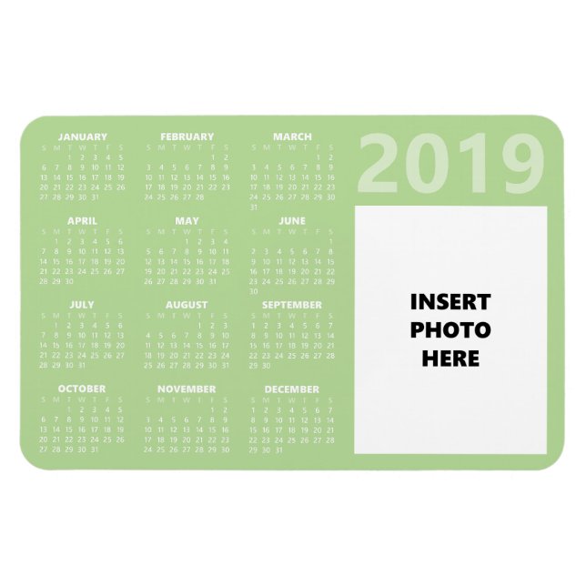 Custom Photo 2019 Calendar Magnet - Pale Green (Horizontal)