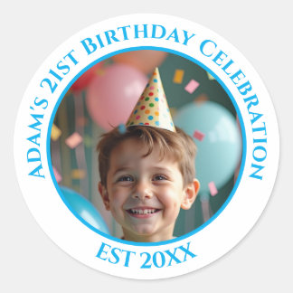 Custom Photo 21st 2Oth 30th 40th Birthday Party Classic Round Sticker