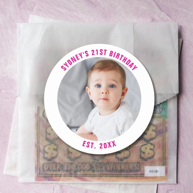 Custom Photo 21st 2Oth 30th 40th Birthday Party Classic Round Sticker (Creator Uploaded)