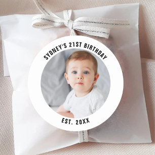 Custom Photo 21st 2Oth 30th 40th Birthday Party Classic Round Sticker