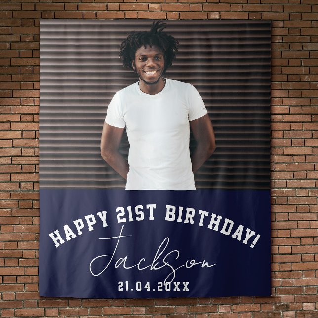 Custom Photo 21st Birthday Party Wall Backdrop Tapestry (Creator Uploaded)